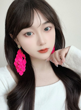 花朵流苏925银针女玫红色耳环
