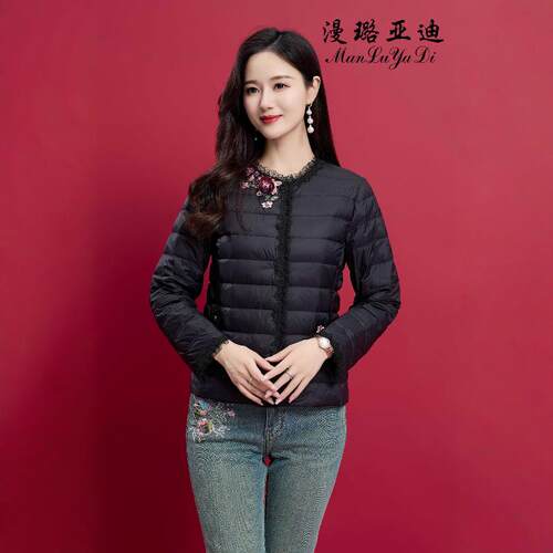 89YR01秋冬新款轻薄羽绒服女短款圆领内胆外套95白鸭绒 - 图1