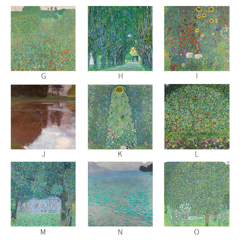 克里姆特KLIMT湖畔风景花园城堡油画高清印制正方形厚布画芯组画 - 图1