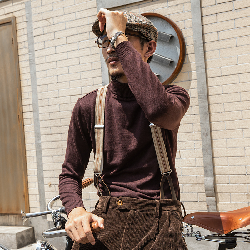 SOARIN英伦风复古高领针织衫男 秋冬套头保暖打底毛衣修身毛线衣 - 图1