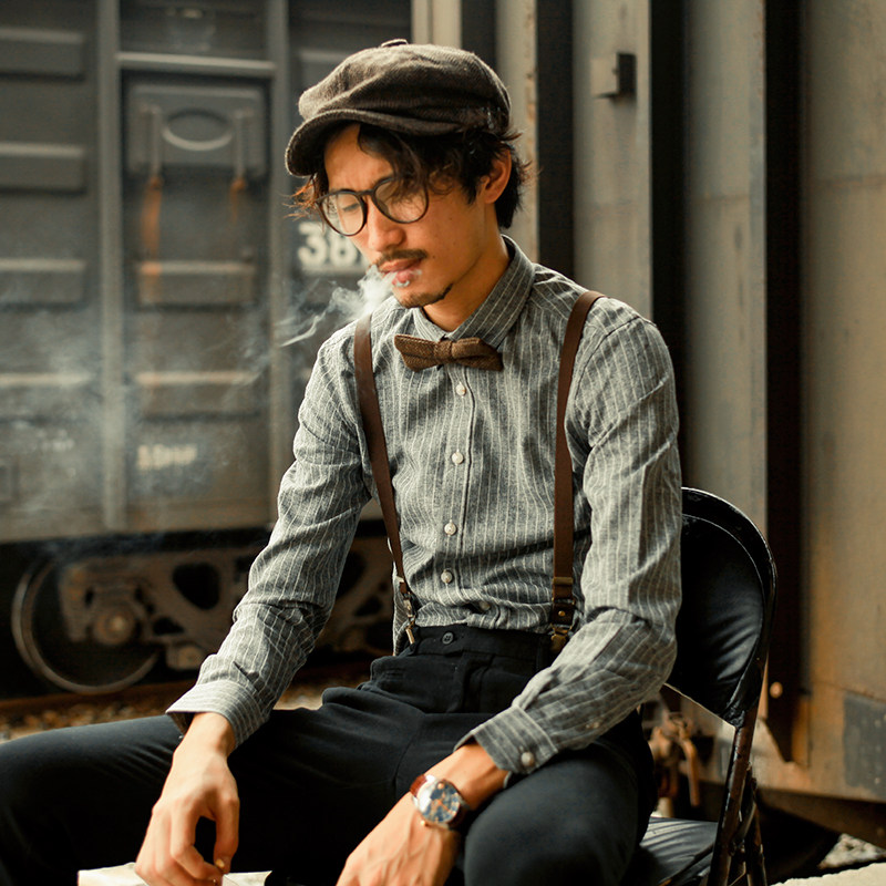 SOARIN英伦风雅痞男装复古条纹衬衫 高级感商务休闲西装衬衣免烫