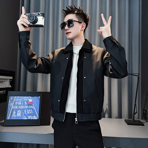 痞帅炸街皮衣男士超火皮夹克2025新款爆款秋冬高级感撞色加厚外套 - 图1