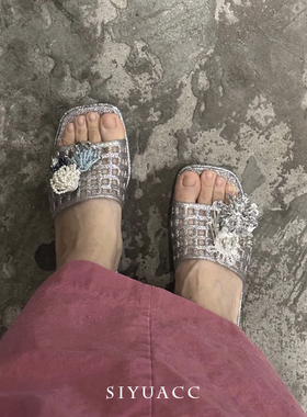 韩系果冻鞋鞋花水晶鞋洞洞鞋鞋扣