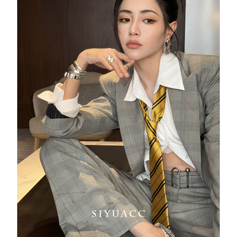 谢可寅同款黄色条纹领带秋冬百搭领巾时尚休闲高智感西装女帝配饰,淘宝优惠券,粉丝福利购,淘宝优惠卷