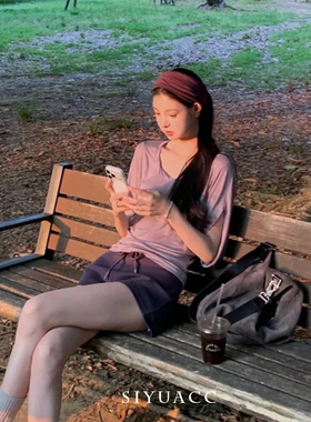 韩系简约紫色交叉发带甜美头带女