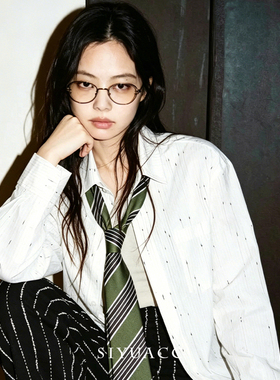 Jennie同款复古绿条纹领带