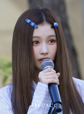 sana同款蓝色玫瑰花发夹甜美发卡