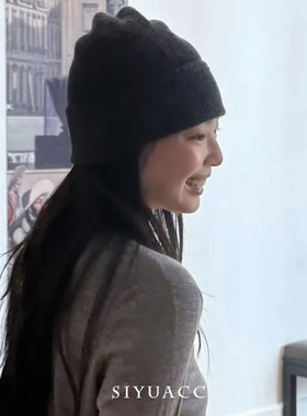 jennie同款黑色针织帽保暖冷帽女