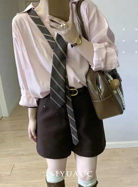 韩系气质复古咖色条纹领带配饰女
