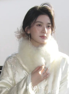 冬季新中式仿狐毛毛领围脖围巾女