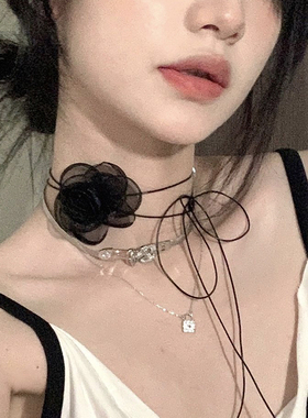 IU同款网纱珍珠山茶花颈链项链女