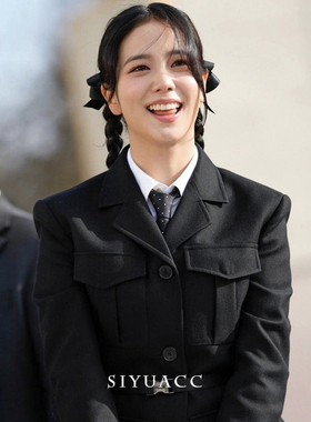 jisoo黑色蝴蝶结发夹丝带发饰女