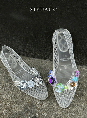 气质果冻鞋鞋花水晶鞋立体鞋扣女