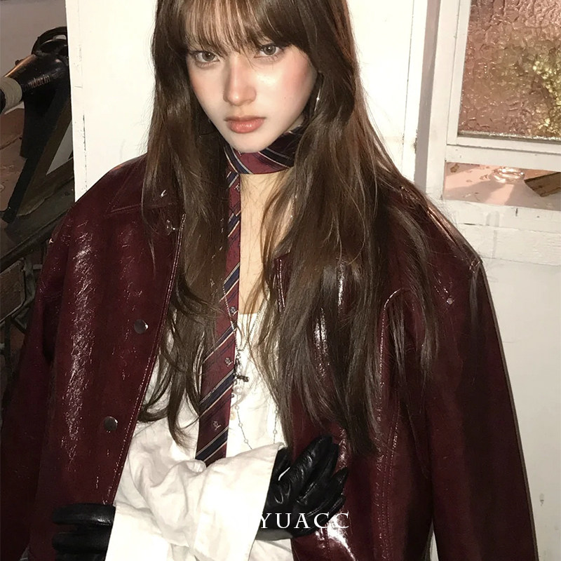 甜酷复古酒红条纹领带美式秋冬休闲vintage领巾时尚百搭配饰女,淘宝优惠券,粉丝福利购,淘宝优惠卷