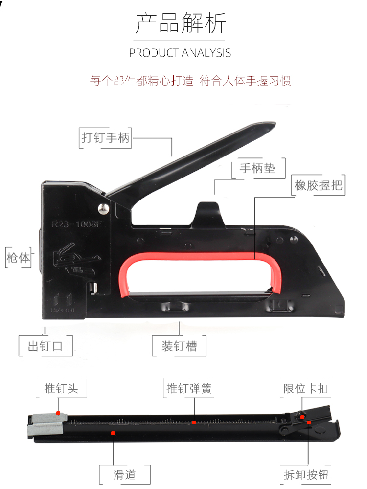 黑色烤漆码钉枪手动u型钉枪广告喷绘绷布马丁枪1008F门形钉枪包邮 - 图1