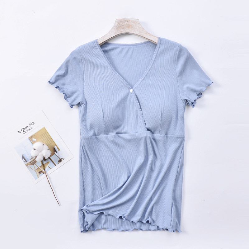 哺乳衣女莫代尔夏季薄款打底衫上衣带胸垫短袖T恤孕妇产后喂奶衣,淘宝优惠券,粉丝福利购,淘宝优惠卷