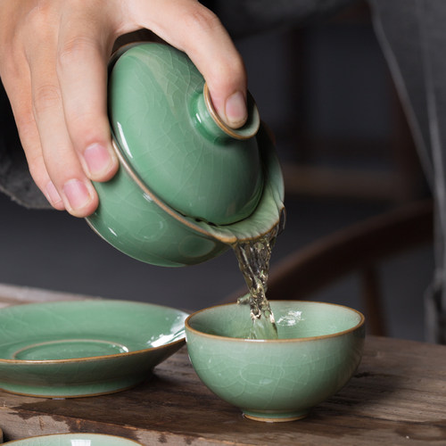 涵青堂龙泉哥窑冰裂纹茶具套装高档青瓷茶壶盖碗整套功夫茶具正品 - 图2