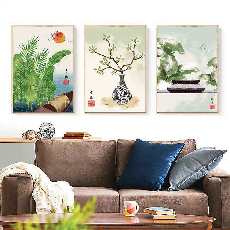 新中式禅意复古风植物花卉装饰画画芯微喷绘打印画芯挂画壁画画心 - 图2