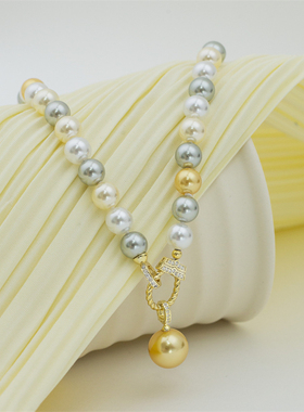 【甜系女孩】人造大溪地珍珠/冷光澳白珍珠 混彩吊坠全珠链