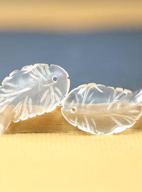天然翡翠水沫玉冰透白色树叶吊坠