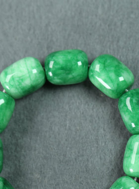 天然干青翡翠满绿飘花老型珠手链