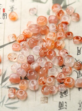 玛瑙飘红色系圆饼随型珠大孔2mm