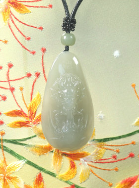 天然和田玉弧面且末蓝古韵龙玉牌