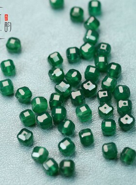绿玛瑙9mm钻切方糖珠天然玉石