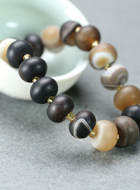 天然玛瑙黑白缠丝算盘珠桶珠手链