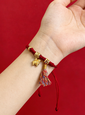 本命年马年礼物手工纯银s925编织手绳招财好运金马编绳红绳手链女