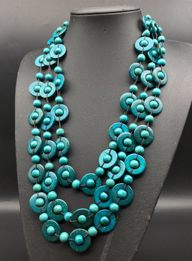 波西米亚民族风圆珠链彩色木珠多层项链沙滩旅游配饰简约毛衣链女