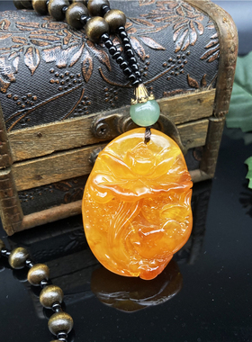 文艺复古仿蜜蜡百搭平安扣男女长款项链禅意木珠毛衣链民族风饰品