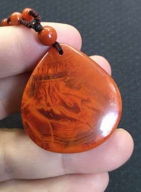 五形菩提-弄云-天然保真凉山南红柿子红火焰红吊坠玛瑙男女A4