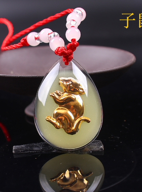 大号 夜光晶美金12生肖观音佛项链 带绳子本命年学生儿童水晶水滴