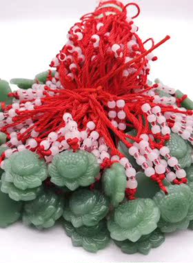 琉璃仿东陵玉浅绿玉莲花项链配绳绿玉莲花吊坠项链男女玉佩项链