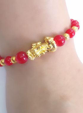 红玛瑙镀金长短可调节貔貅手链