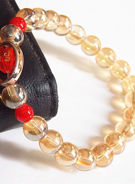 巴西琥珀金色六字真言佛珠手链