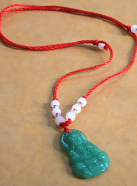 仿玉观音玻璃吊坠项链