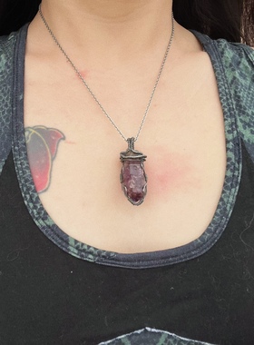 杂露集自制银绕线超七内含草莓晶彩虹吊坠