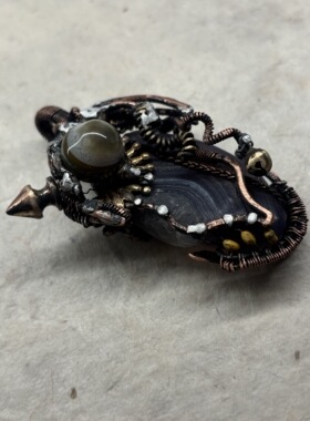 杂露集手工合作紫色玛瑙眼睛石电阻古灵精怪小吊 坠