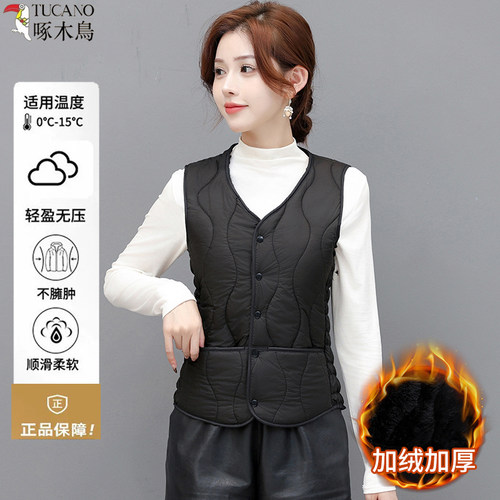 啄木鸟2025新款羊羔绒马甲女妈妈加厚保暖背心修身百搭羽绒棉内胆 - 图3