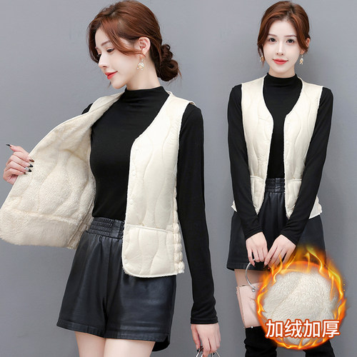 啄木鸟2025新款羊羔绒马甲女妈妈加厚保暖背心修身百搭羽绒棉内胆 - 图0