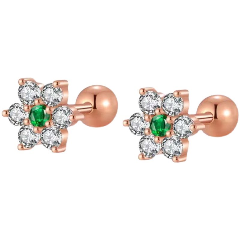 18K金钻石耳钉精致甜美小花朵玫瑰金真钻螺丝拧耳骨钉AU750耳饰,淘宝优惠券,粉丝福利购,淘宝优惠卷