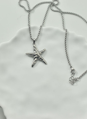 新款不锈钢做旧海星吊坠项链男女毛衣链T恤项链个性长短配链防水
