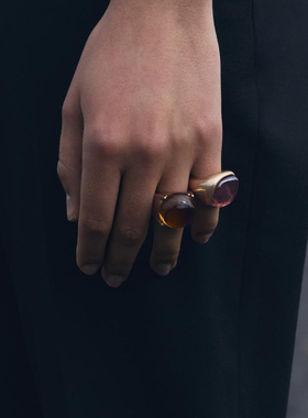 做旧款橘色紫色果冻色组合戒指