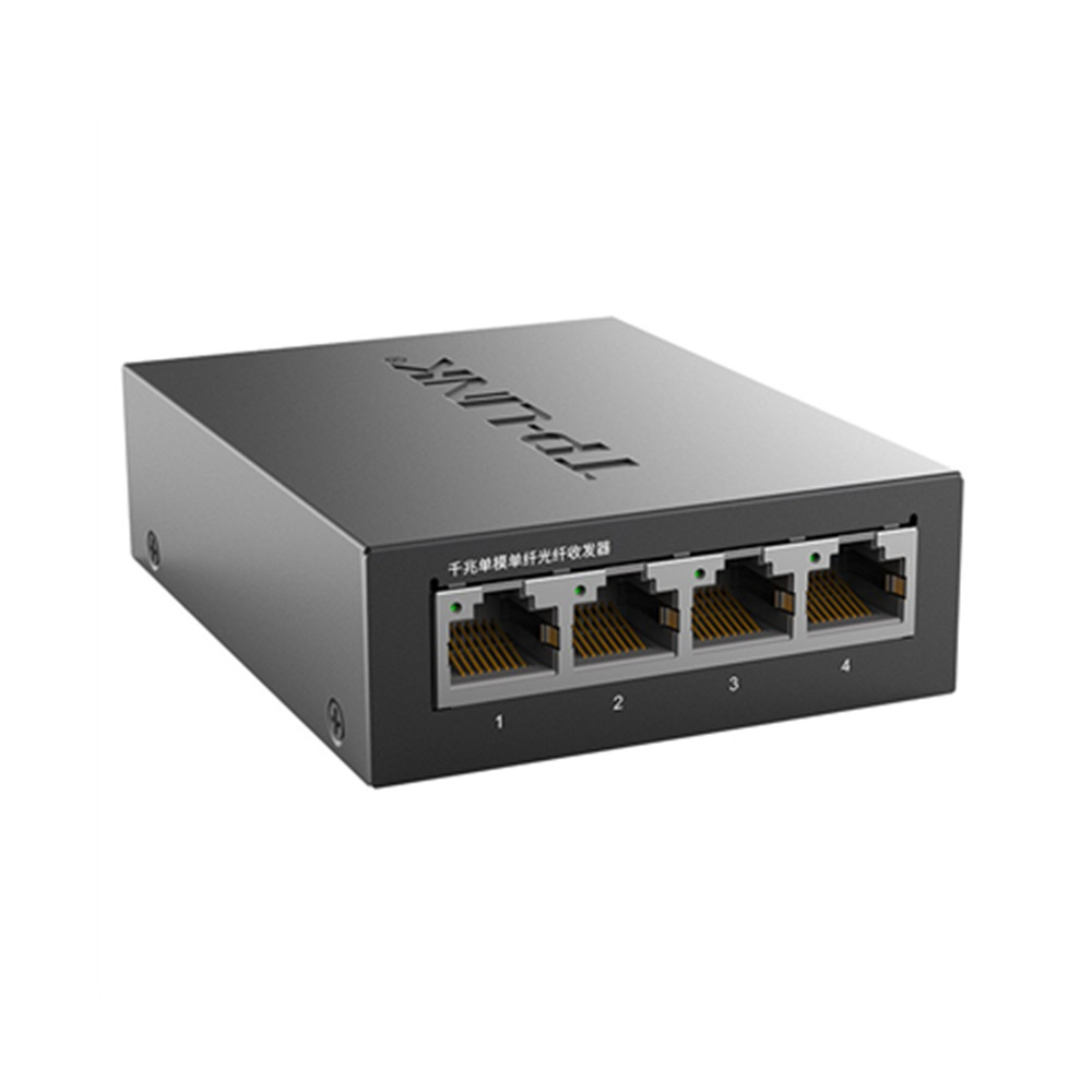 TP-LINK TL-FC314B-3 全千兆1光4电光纤收发器SC单模单纤光电转换器交换机模块远距离网络监控双向3公里单芯 - 图0