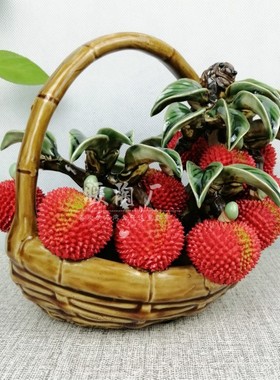 石湾公仔陶瓷摆件大师精品手工大吉大利荔枝篮子大丰收水果电视柜