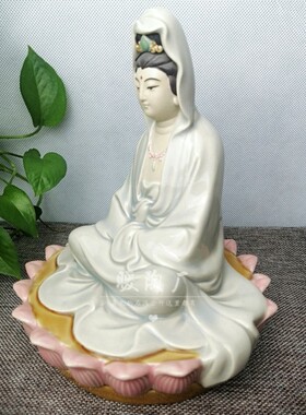 石湾公仔陶瓷摆件大师精品人物坐莲观音菩萨佛像客厅电视柜
