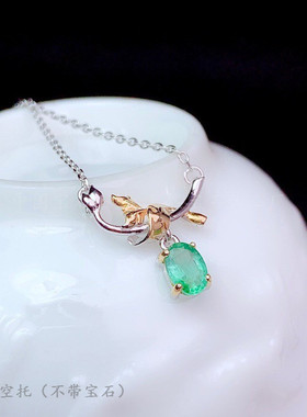 s925纯银吊坠空托椭圆4*6mm树藤