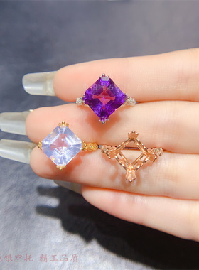 女s925纯银枕方形戒指阿斯切裸石